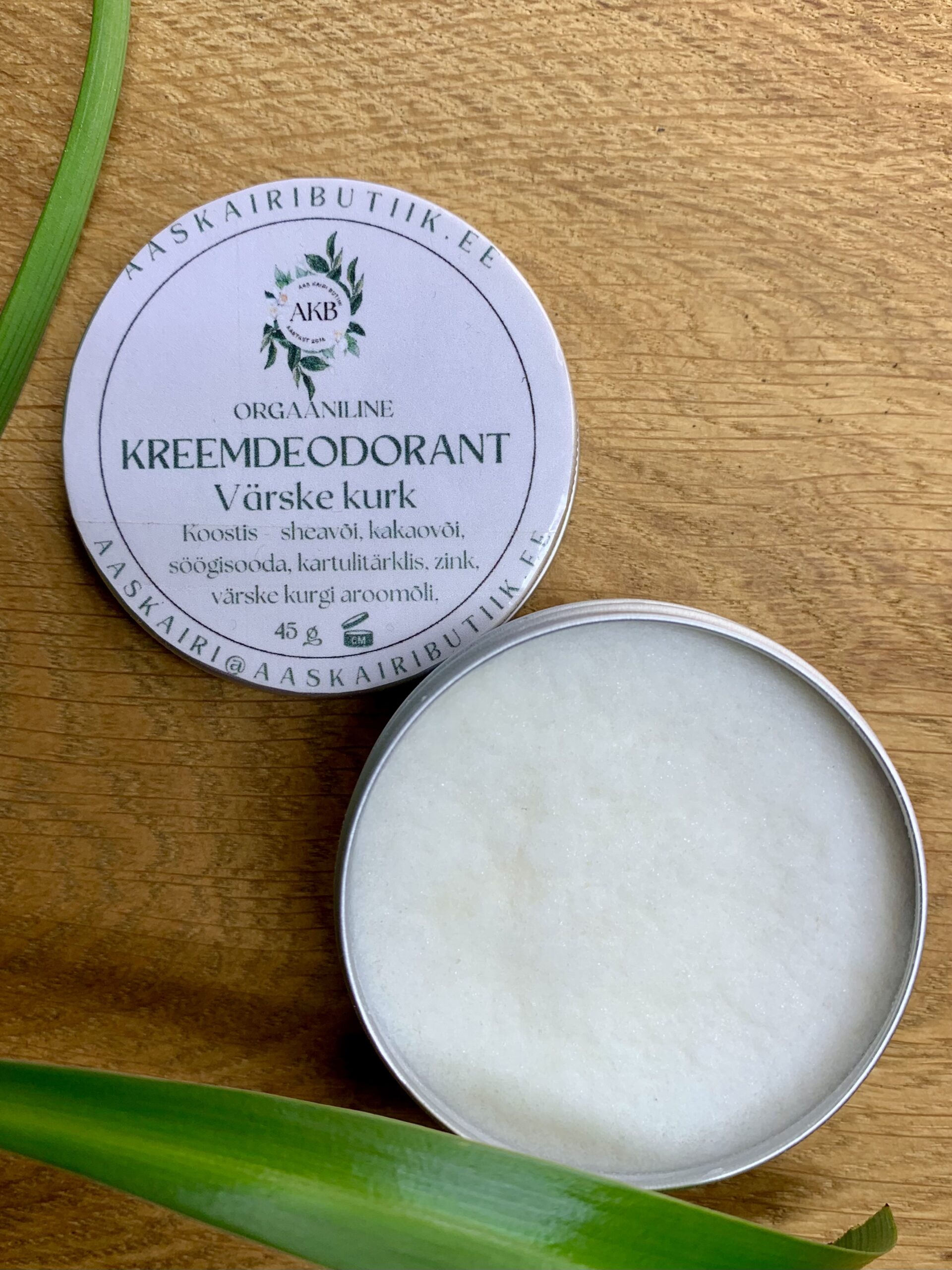 orgaaniline kreemdeodeorant , lpuhas Eesti looduskosmeetika, valmistatud käsitööna, Aas Kairi Butiin