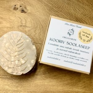 kooriv soolaseep, orgaaniline toode, valmistatud käsitööna, Eesti käsitöö. Aas Kairi Butiik